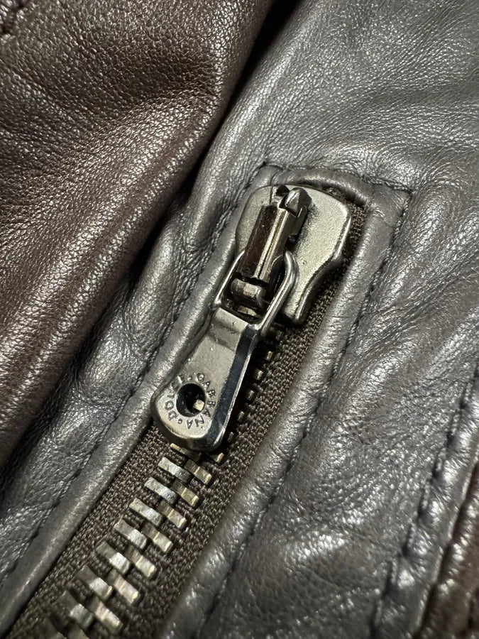 SS2007 Dolce & Gabbana Premia Lines Grey & Brown  Leather Biker Jacket (L) 5