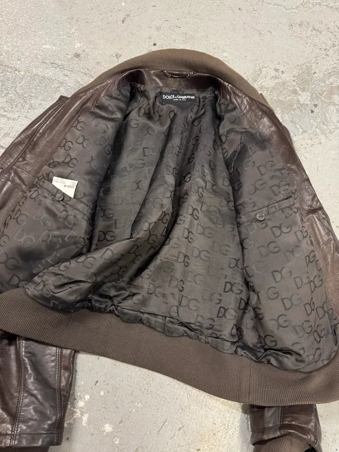 SS2007 Dolce & Gabbana Premia Lines Grey & Brown  Leather Biker Jacket (L) 8