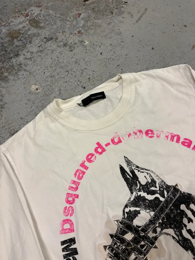 AW2007 Dsquared2 White Dobberman Dog Longsleeves T-Shirt sZdTEtm 5