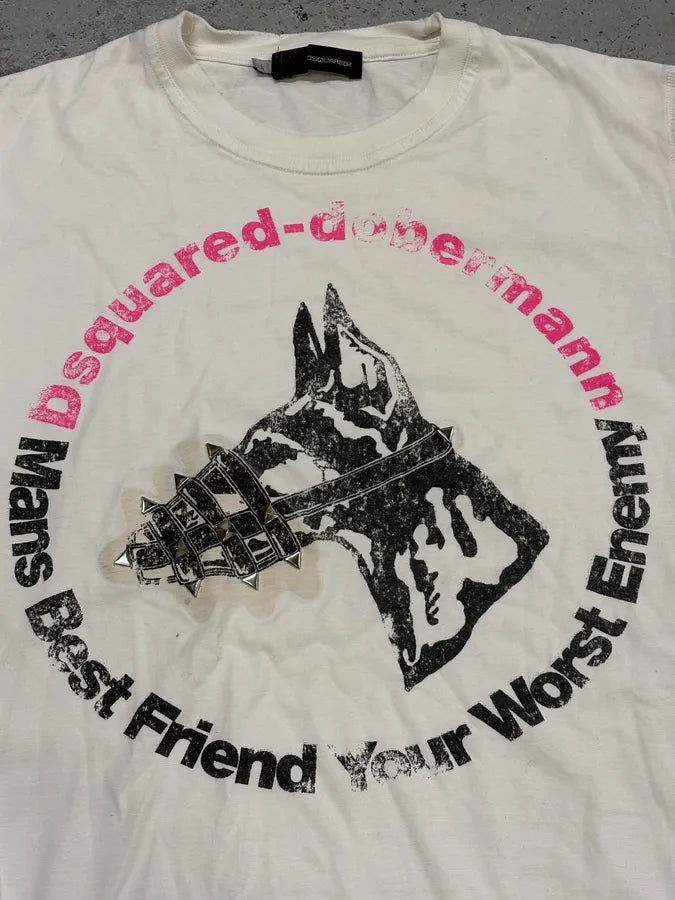AW2007 Dsquared2 White Dobberman Dog Longsleeves T-Shirt sZdTEtm 8