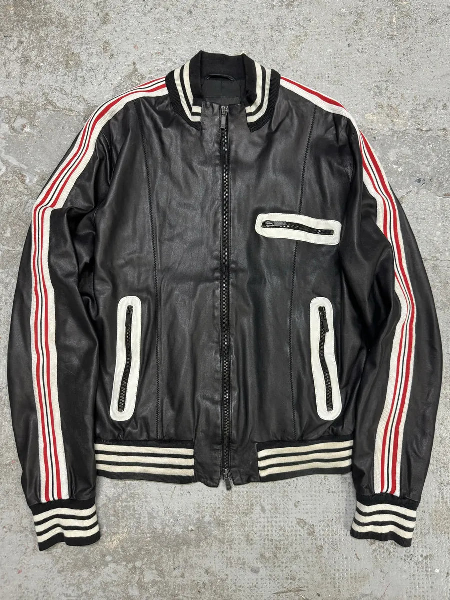 SS2007 Emporio Armani Black Multi Zips Racing Leather Jacket RCPmPOZ 0