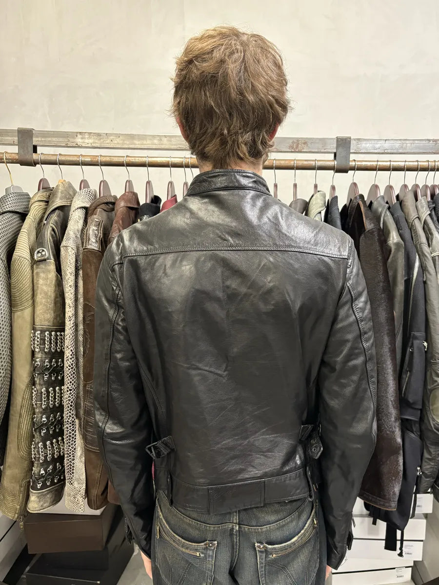 SS2007 Emporio Armani Black Utility Multi Zips Leather Jacket vfaROxL 2