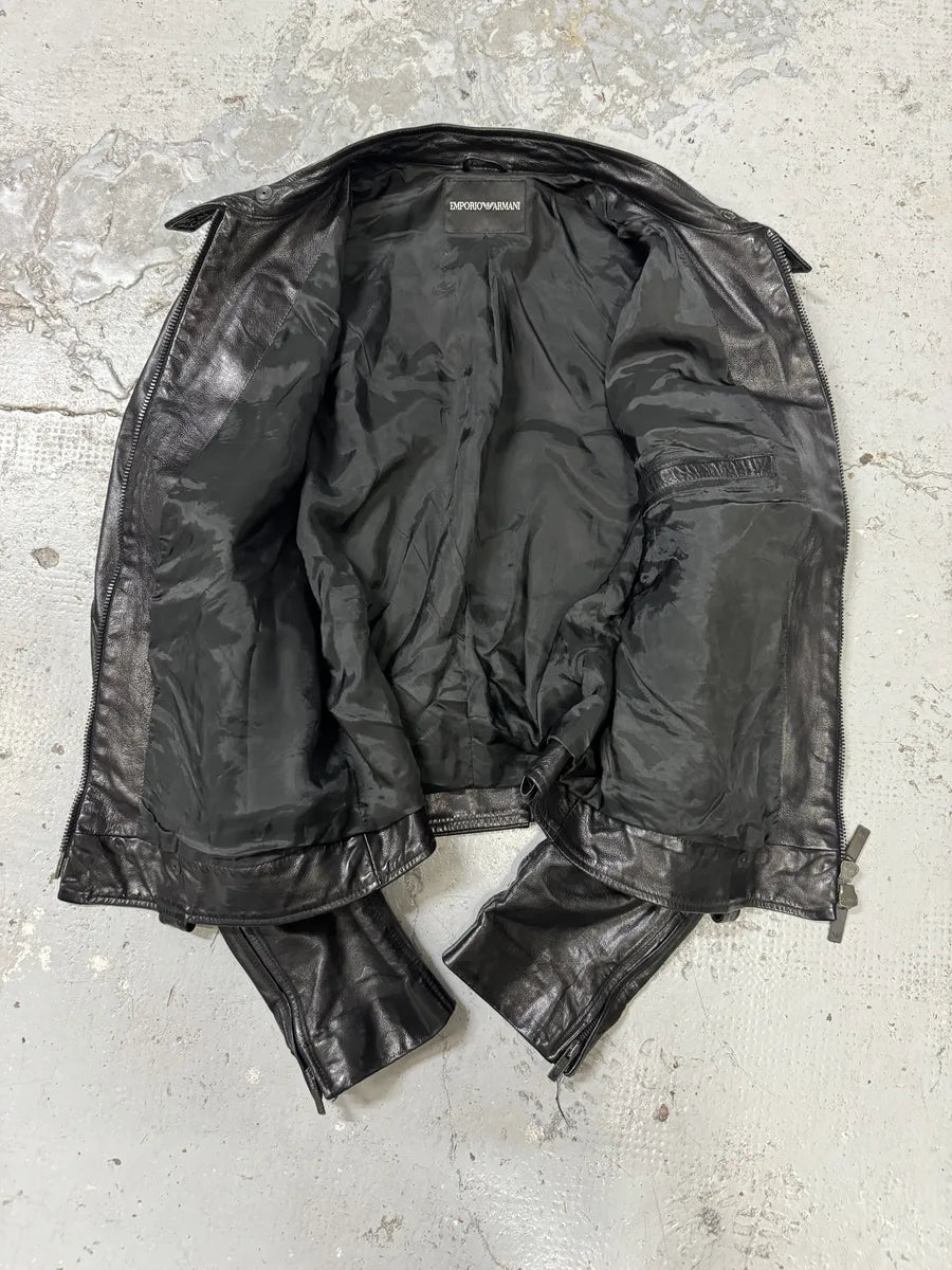 SS2007 Emporio Armani Black Utility Multi Zips Leather Jacket vfaROxL 6