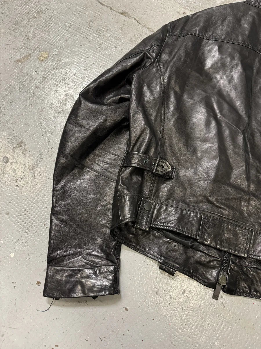 SS2007 Emporio Armani Black Utility Multi Zips Leather Jacket vfaROxL 7