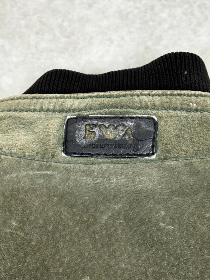 SS2007 Emporio Armani Green & Black Suede Leather Biker Jacket tRSIVTj 10