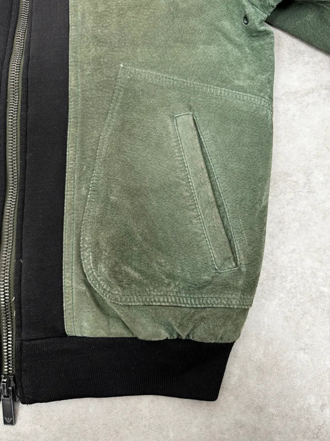 SS2007 Emporio Armani Green & Black Suede Leather Biker Jacket tRSIVTj 7
