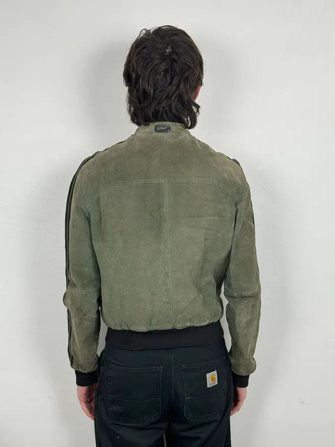SS2007 Emporio Armani Green & Black Suede Leather Biker Jacket tRSIVTj 2