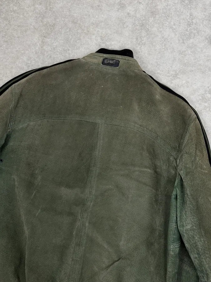 SS2007 Emporio Armani Green & Black Suede Leather Biker Jacket tRSIVTj 5