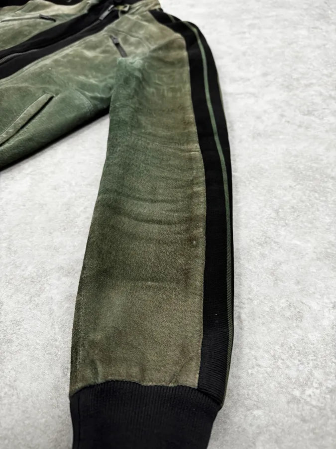 SS2007 Emporio Armani Green & Black Suede Leather Biker Jacket tRSIVTj 8