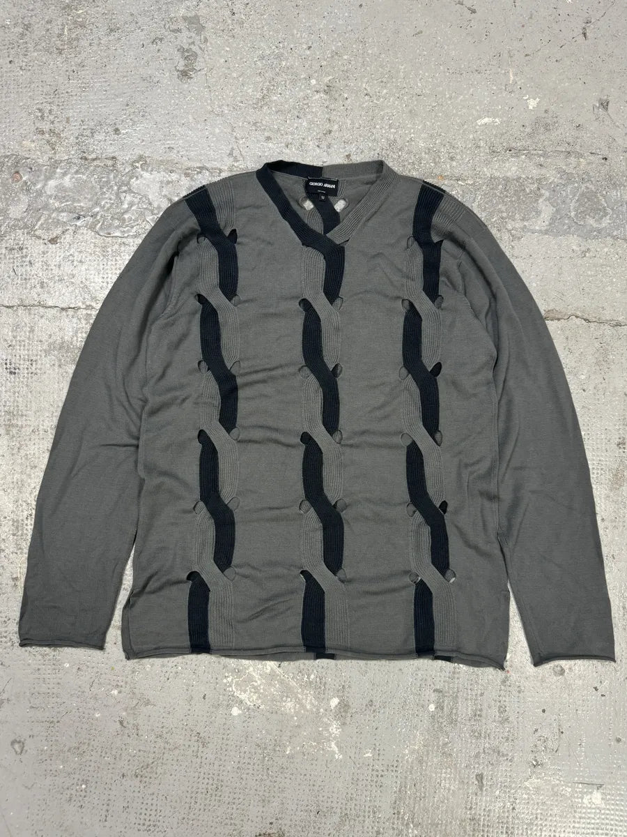 SS2007 Giorgio Armani Green Torsadé Wool Contemporary Runway Sweater FpVflwk 0