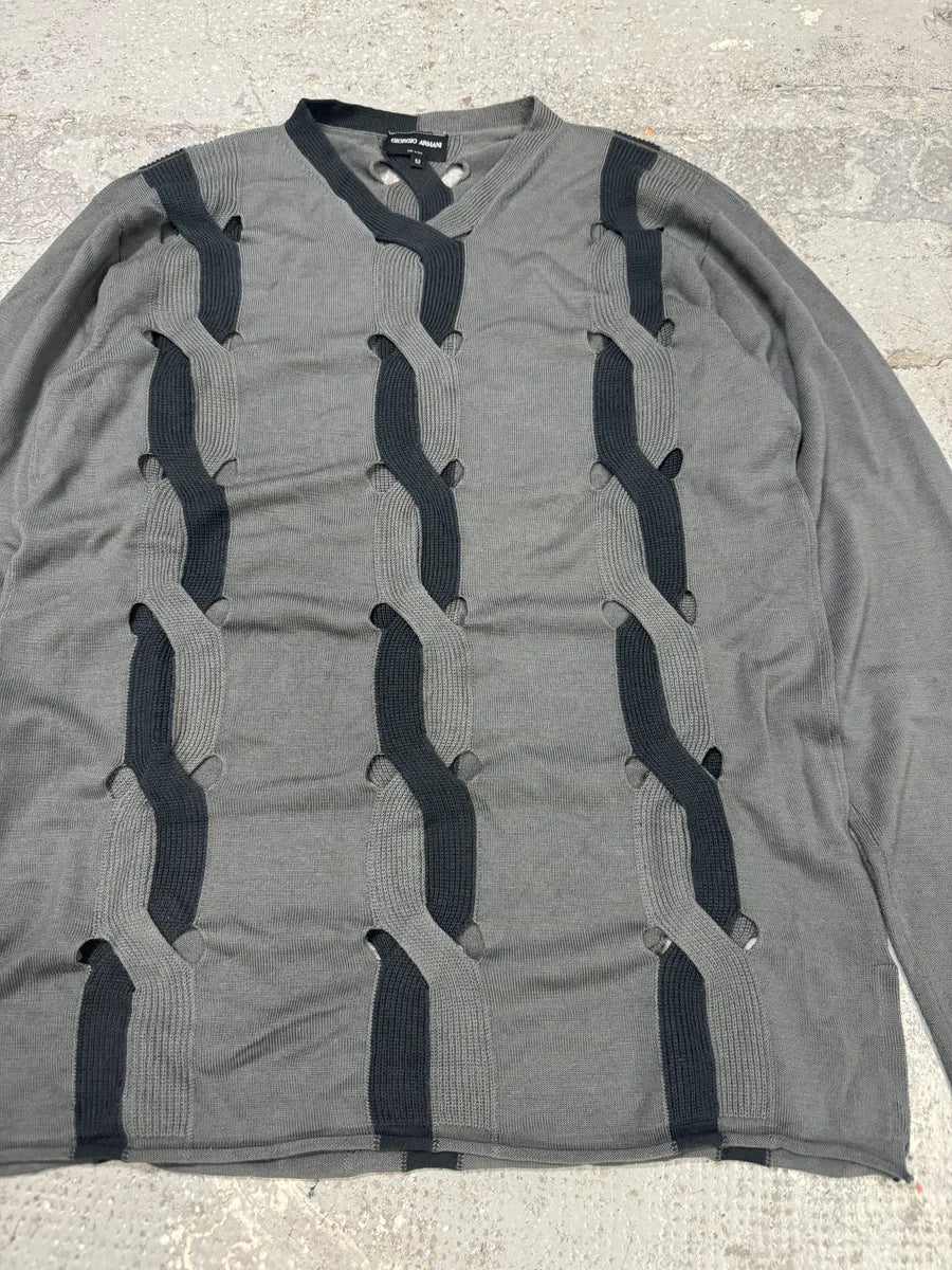 SS2007 Giorgio Armani Green Torsadé Wool Contemporary Runway Sweater FpVflwk 7