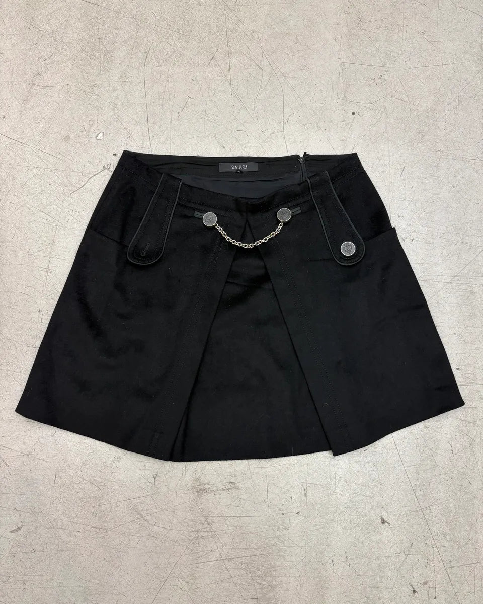 SS2007 Gucci Black Wool Chain Detail Skirt by Frida Giannini mMKFsLd 3