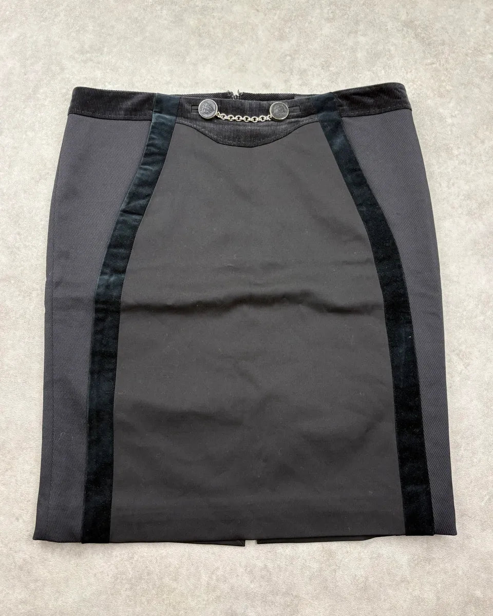 SS2007 Gucci Black Wool Contrast Stripe Skirt by Frida Giannini OLtpxNE 0
