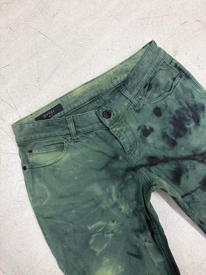 SS2007 Gucci Dark Green Distressed Denim Shorts by Frida Giannini FxbbkUB 5