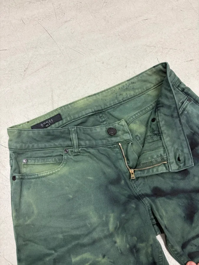 SS2007 Gucci Dark Green Distressed Denim Shorts by Frida Giannini FxbbkUB 7