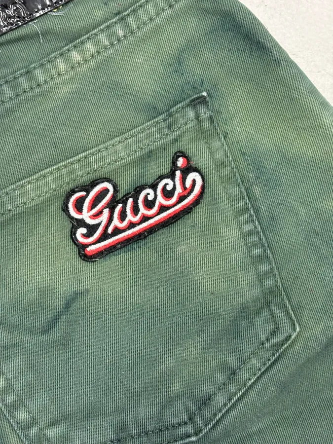 SS2007 Gucci Dark Green Distressed Denim Shorts by Frida Giannini FxbbkUB 10