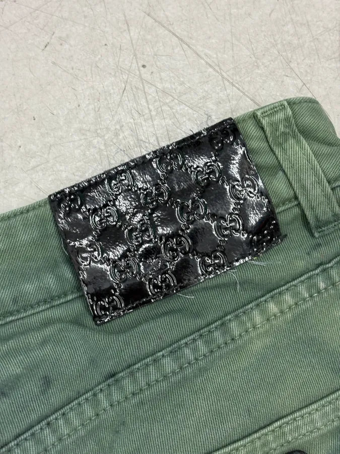 SS2007 Gucci Dark Green Distressed Denim Shorts by Frida Giannini FxbbkUB 11