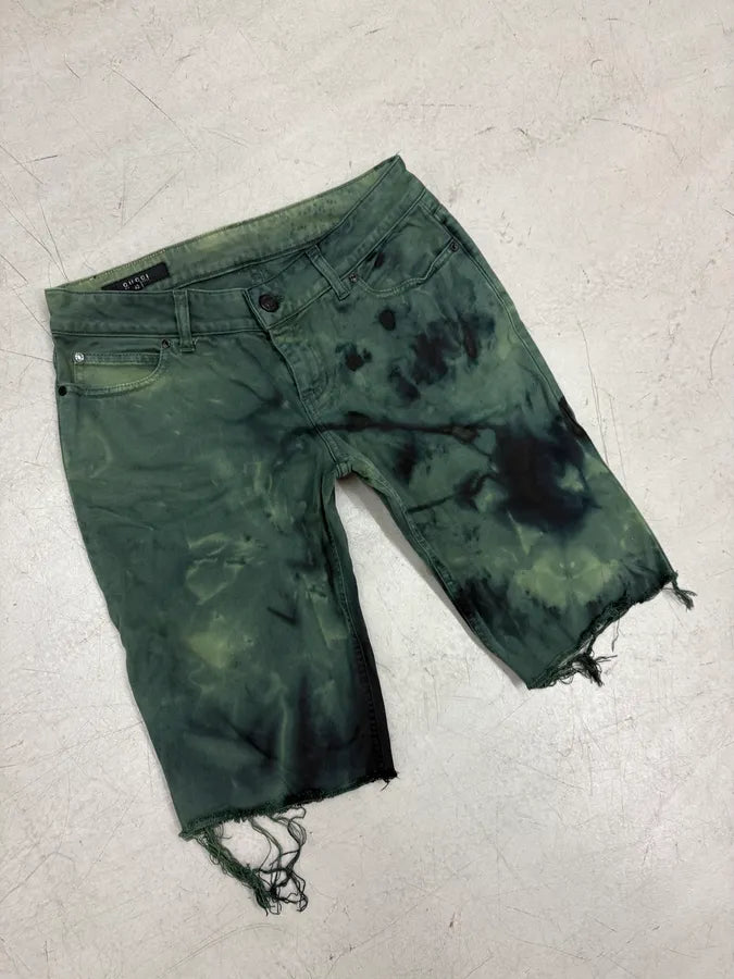 SS2007 Gucci Dark Green Distressed Denim Shorts by Frida Giannini FxbbkUB 4