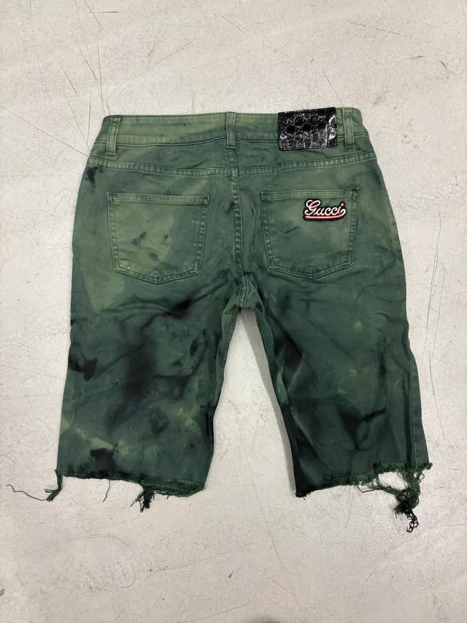 SS2007 Gucci Dark Green Distressed Denim Shorts by Frida Giannini FxbbkUB 6