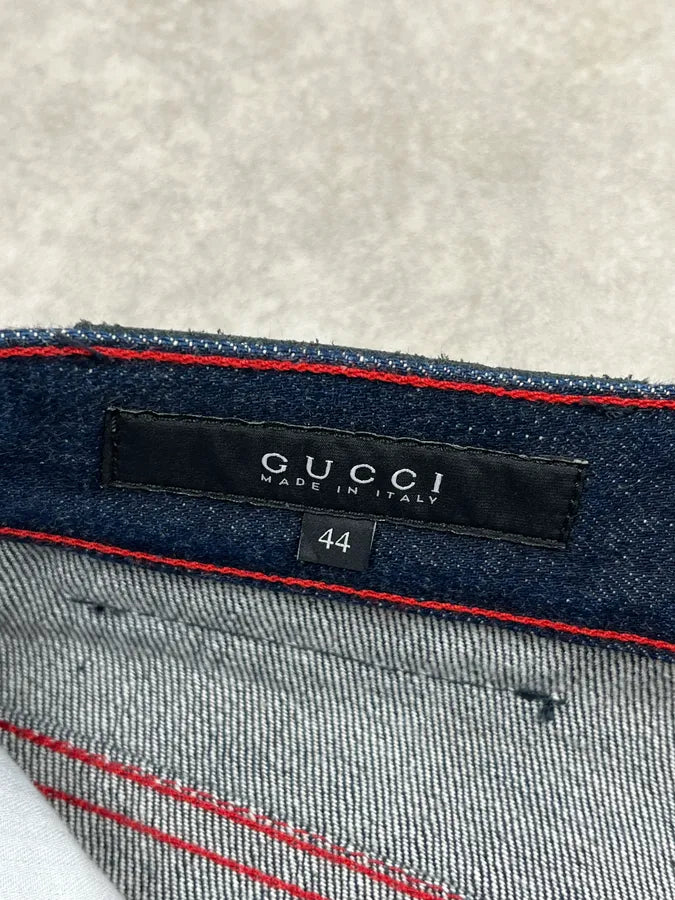 SS2007 Gucci Navy Contrast Stitch Backzip Slim Denim Jeans by Frida Giannini okUpVBF 11