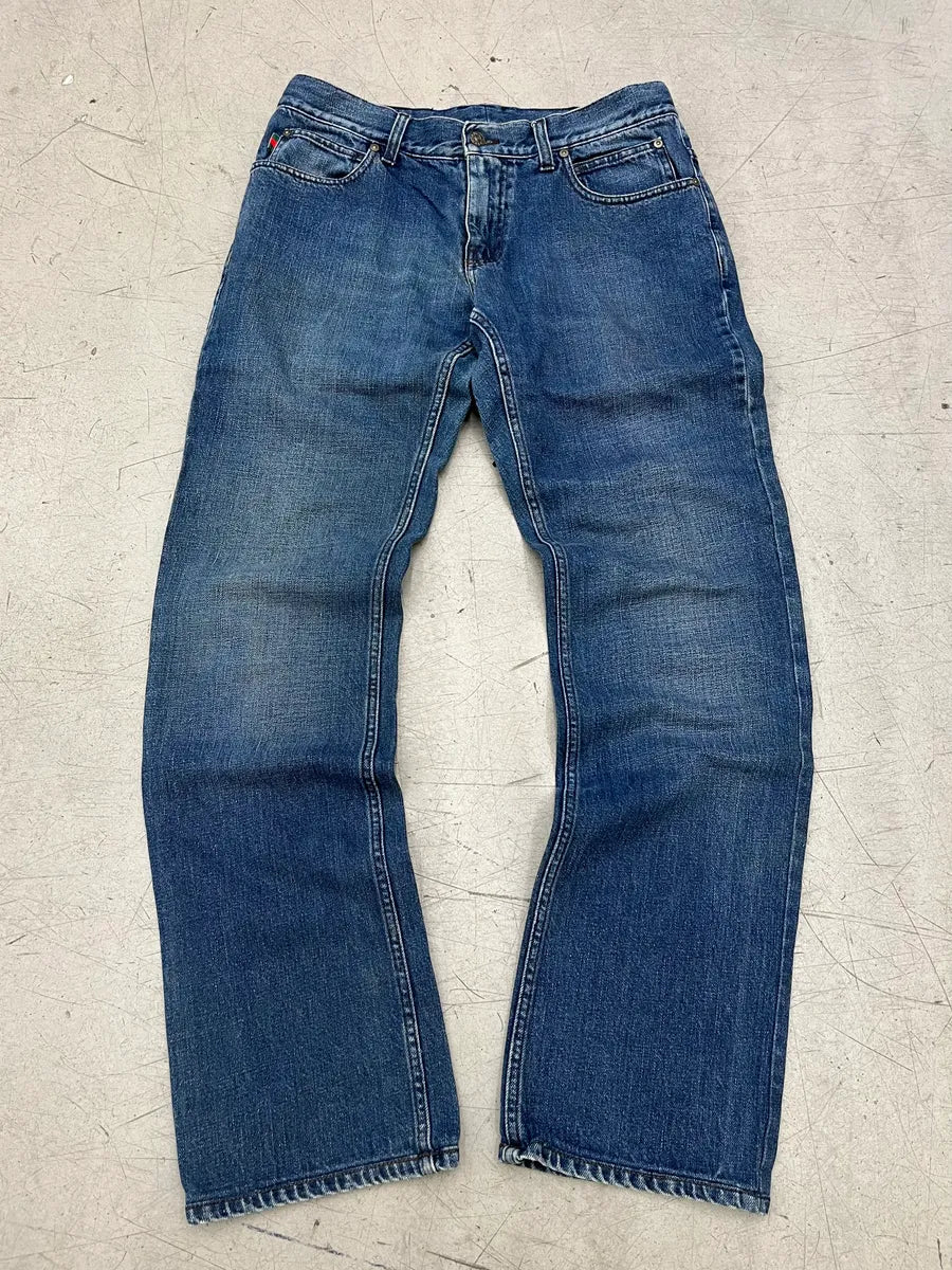 SS2007 Gucci Straight Logo Patch Blue Denim Jeans IHmxztk 0