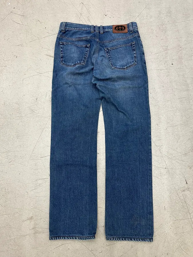 SS2007 Gucci Straight Logo Patch Blue Denim Jeans IHmxztk 1
