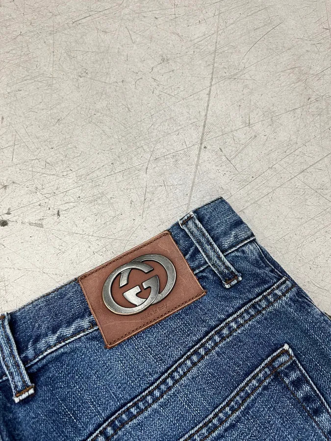 SS2007 Gucci Straight Logo Patch Blue Denim Jeans IHmxztk 10