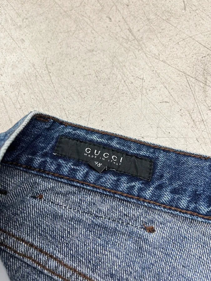 SS2007 Gucci Straight Logo Patch Blue Denim Jeans IHmxztk 11