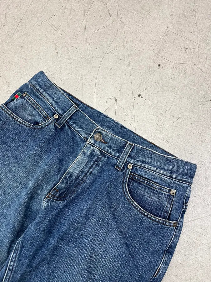 SS2007 Gucci Straight Logo Patch Blue Denim Jeans IHmxztk 6