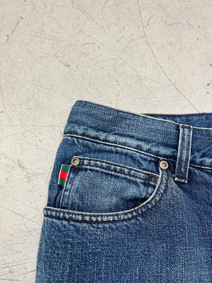SS2007 Gucci Straight Logo Patch Blue Denim Jeans IHmxztk 7