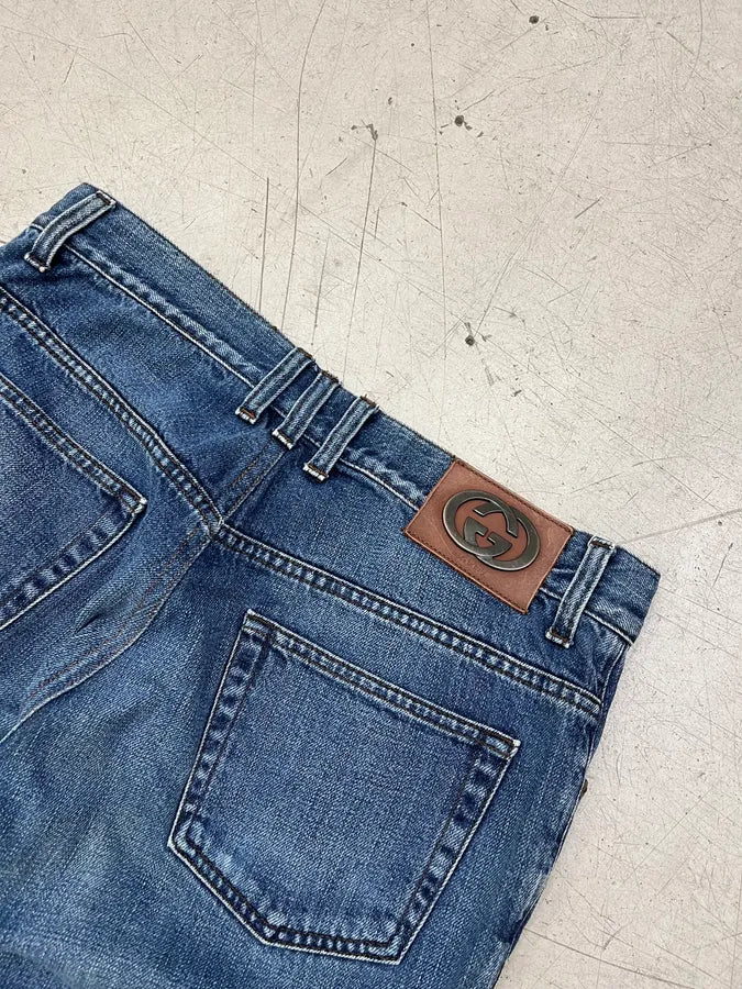 SS2007 Gucci Straight Logo Patch Blue Denim Jeans IHmxztk 9