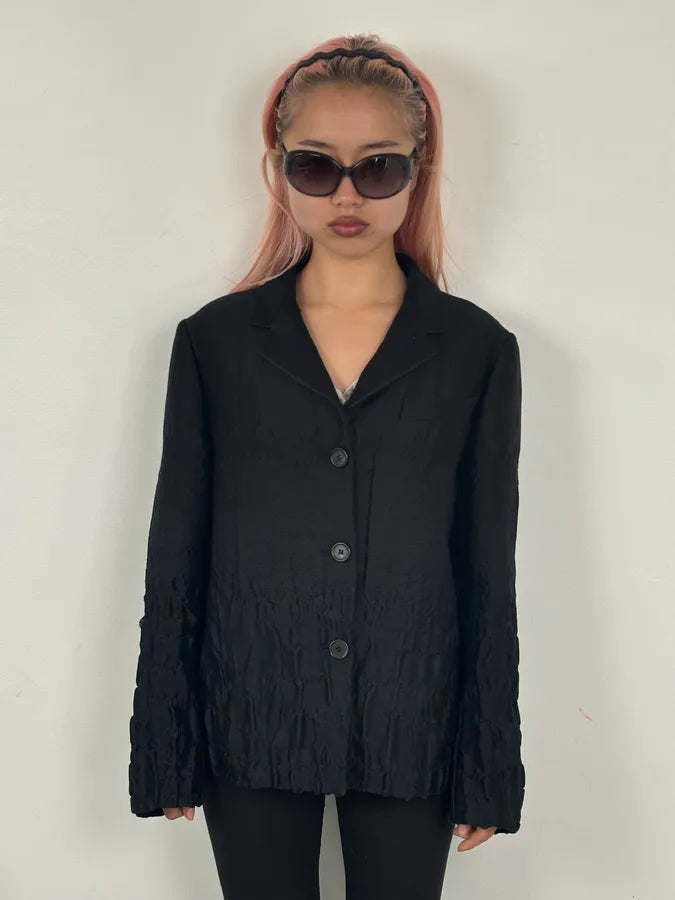 FW2007 Prada Black Plissed Blazer Jacket hmvLNzi 2