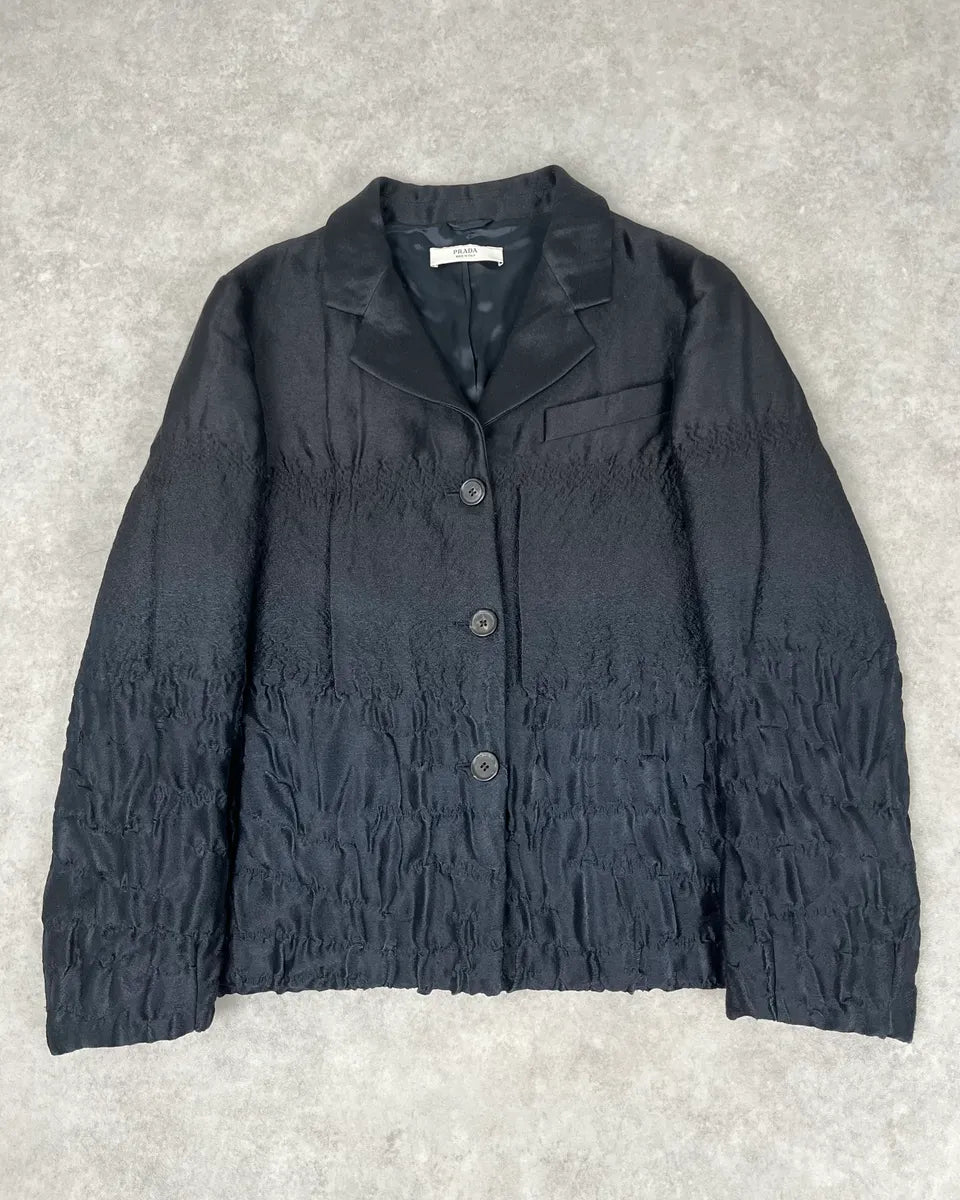 FW2007 Prada Black Plissed Blazer Jacket hmvLNzi 0