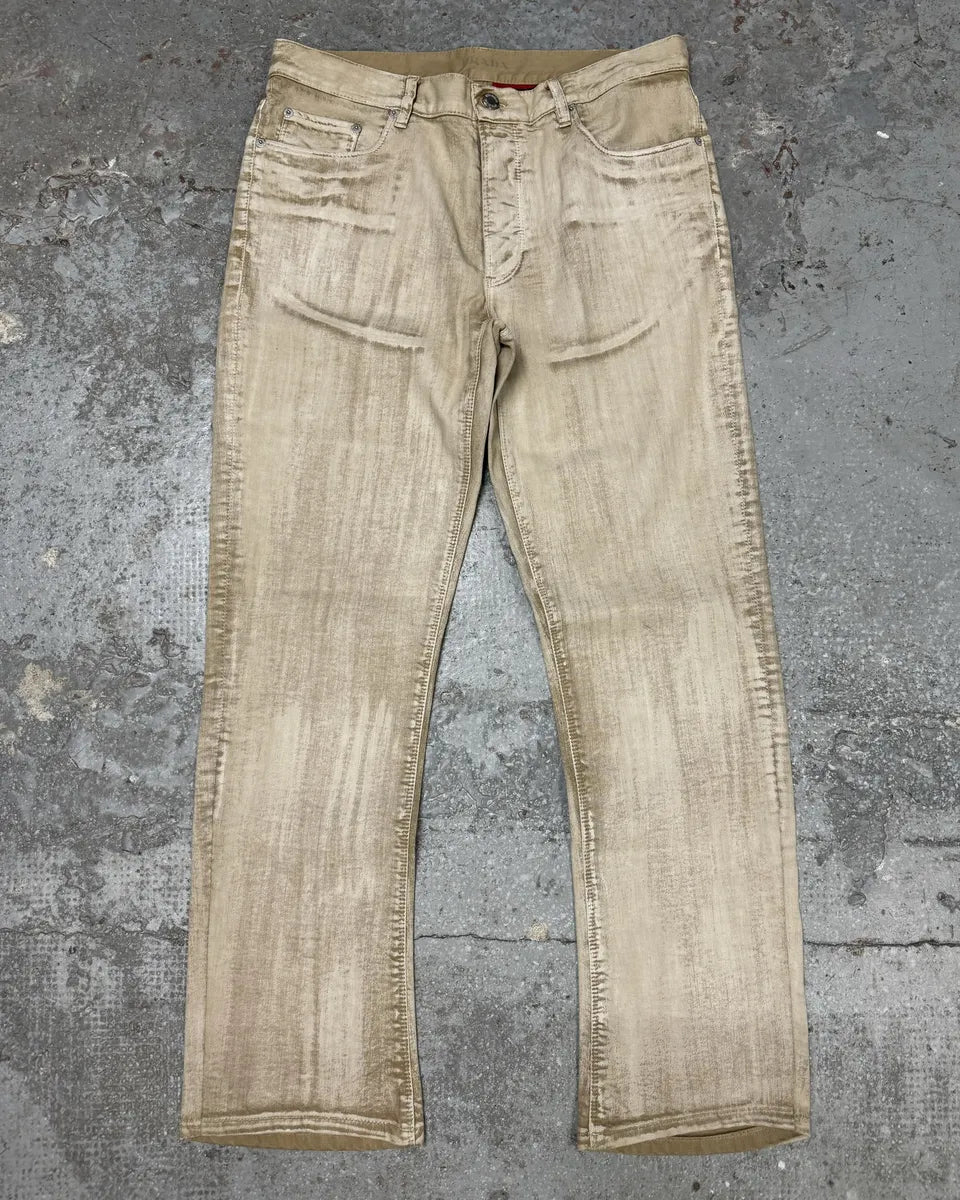 SS2007 Prada Creamy Painted Effect Denim Pants (S/M) 0