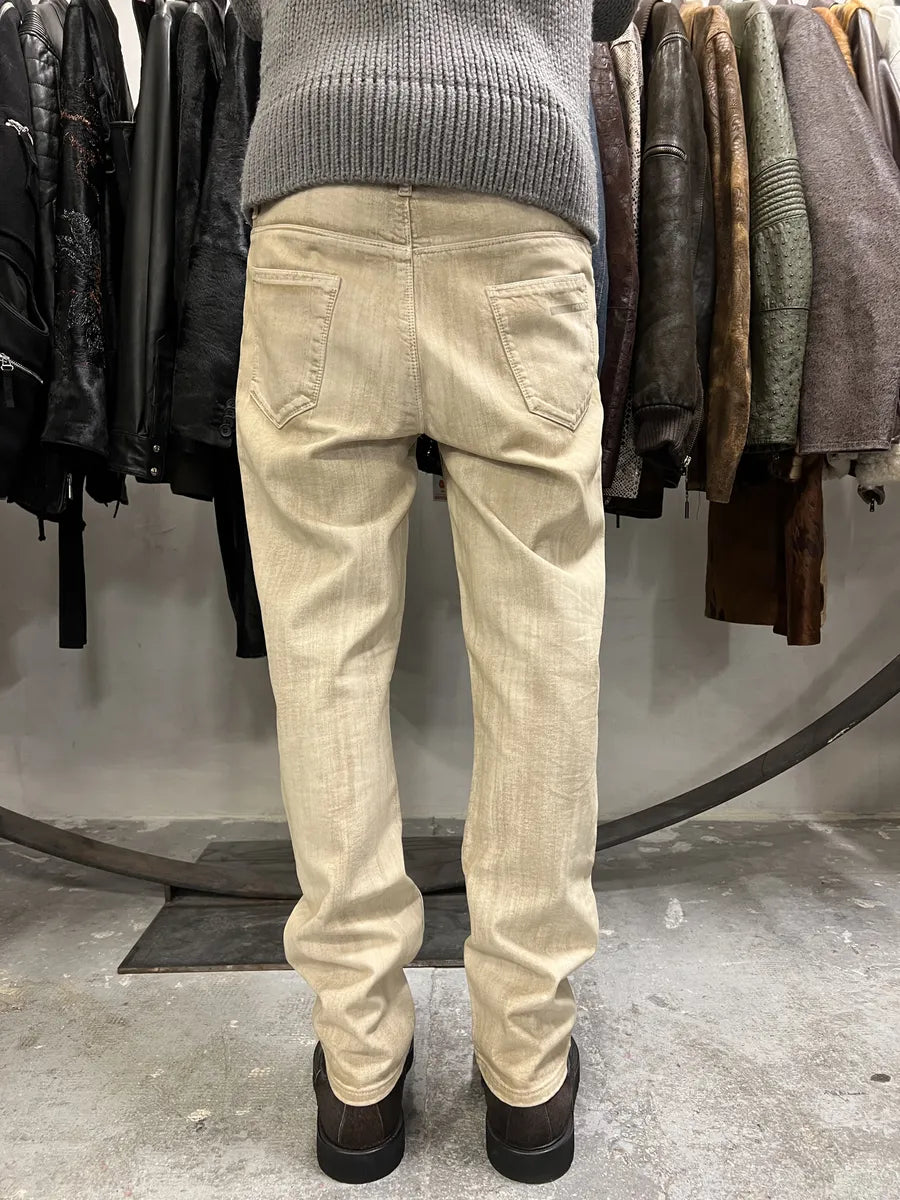 SS2007 Prada Creamy Painted Effect Denim Pants (S/M) 2