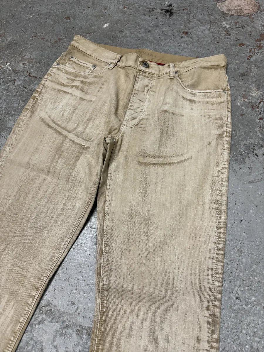SS2007 Prada Creamy Painted Effect Denim Pants (S/M) 5
