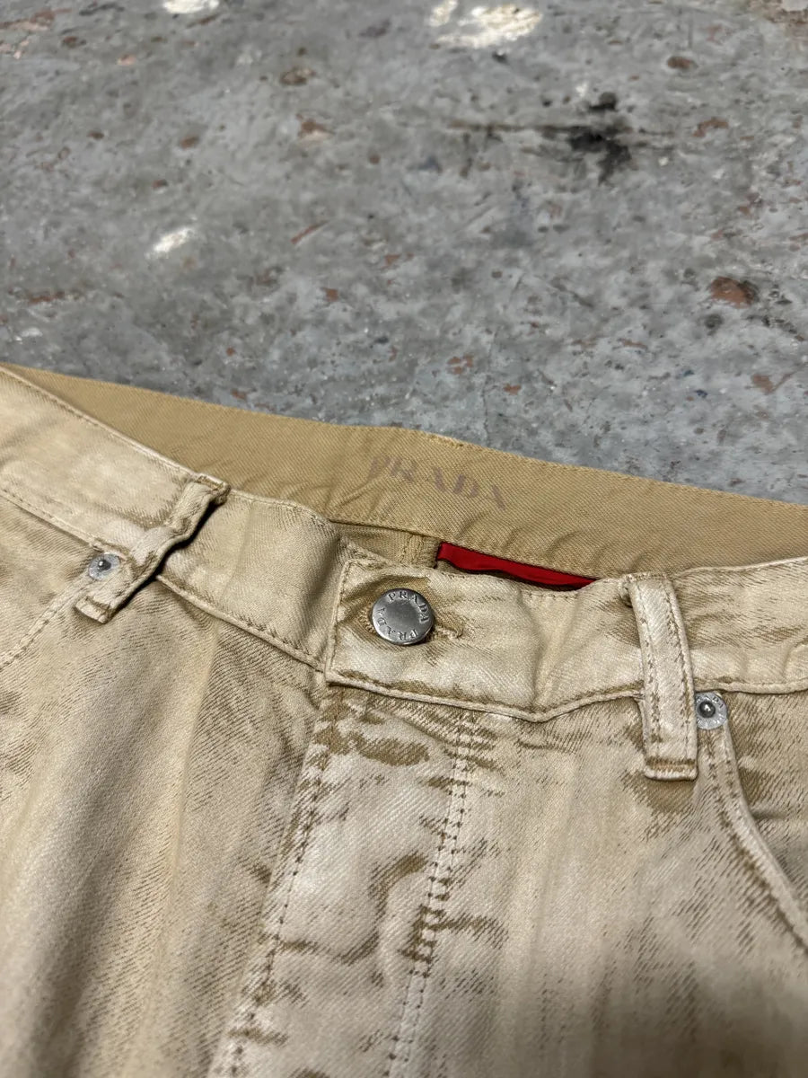 SS2007 Prada Creamy Painted Effect Denim Pants (S/M) 6
