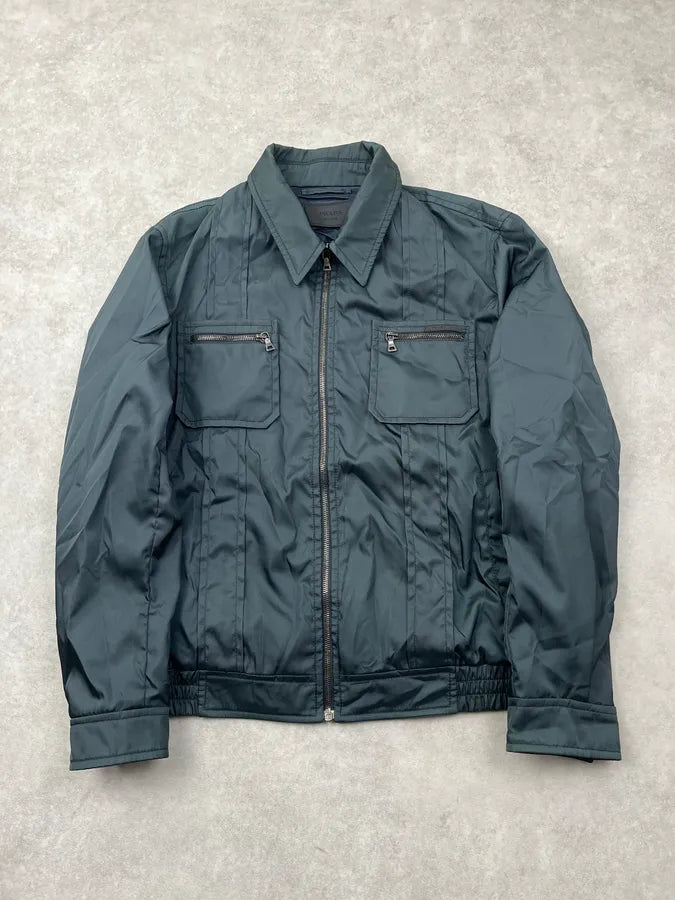 SS2007 Prada Fir Green Nylon Cargo Light Jacket JBwpLEO 3