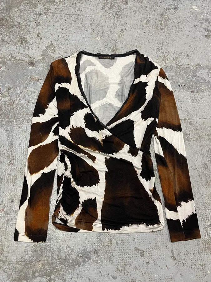 SS2007 Roberto Cavalli Cowhide Effect V Longsleeves Top NMwPJwY 0