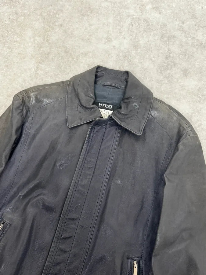 SS2007 Versace Black Leather Jacket dkgnVCO 4