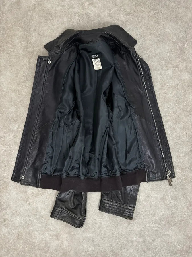 SS2007 Versace Black Leather Jacket dkgnVCO 6