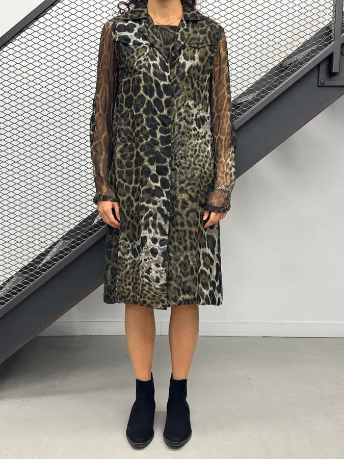 SS2007 Yves Saint Laurent Brown Silk Leopard Print Coat ajbubJr 1