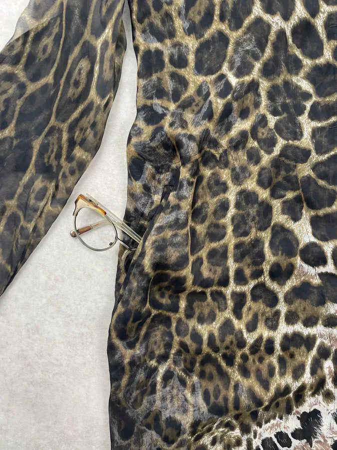 SS2007 Yves Saint Laurent Brown Silk Leopard Print Coat ajbubJr 10