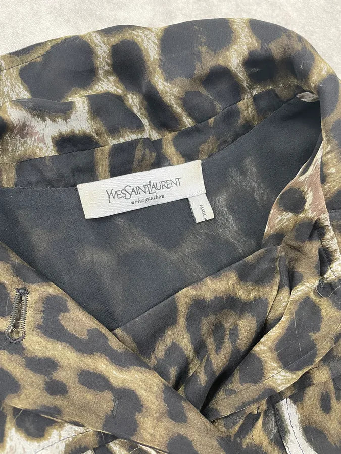 SS2007 Yves Saint Laurent Brown Silk Leopard Print Coat ajbubJr 12