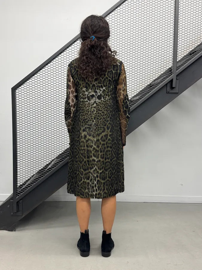 SS2007 Yves Saint Laurent Brown Silk Leopard Print Coat ajbubJr 2