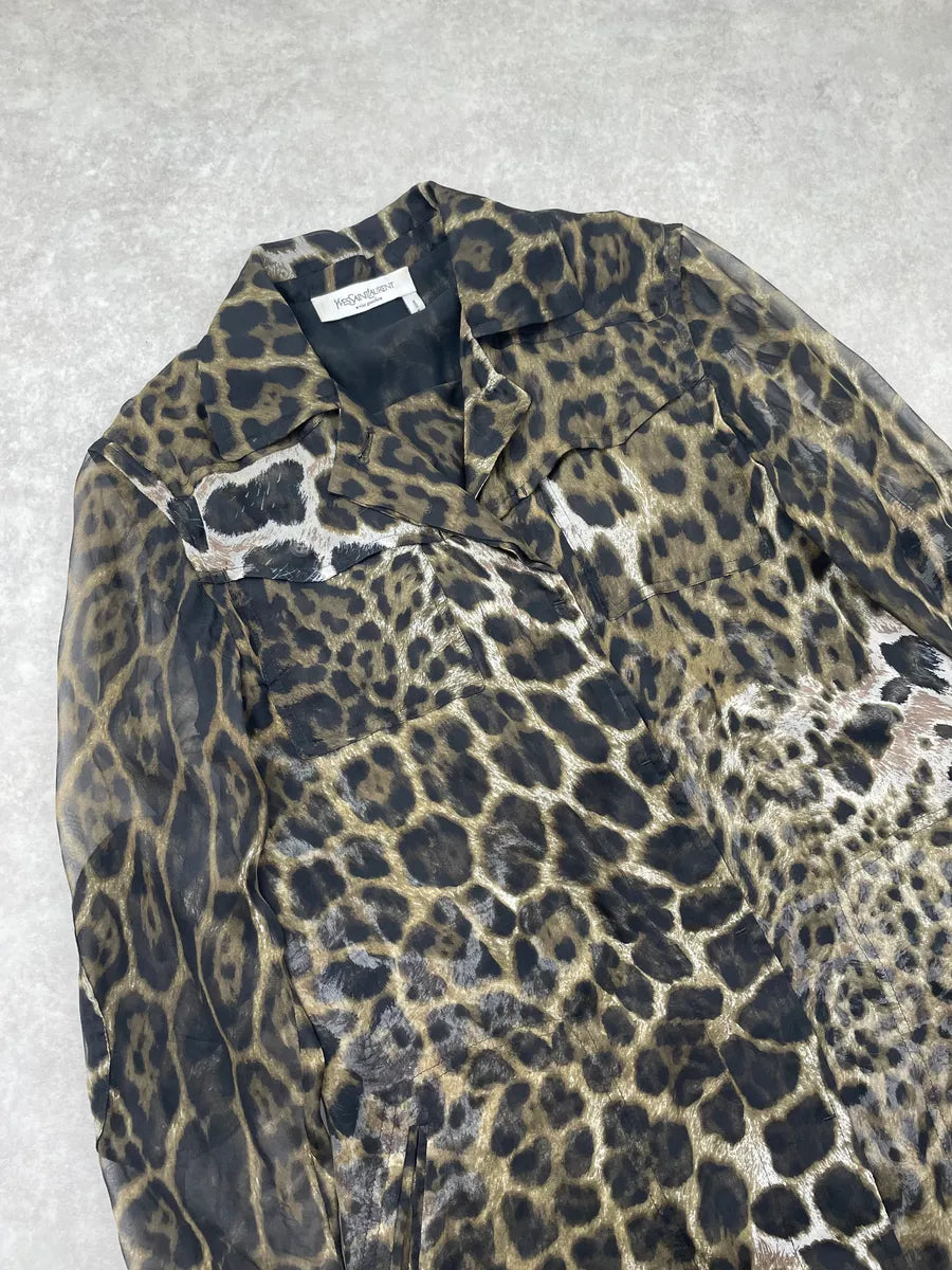 SS2007 Yves Saint Laurent Brown Silk Leopard Print Coat ajbubJr 4