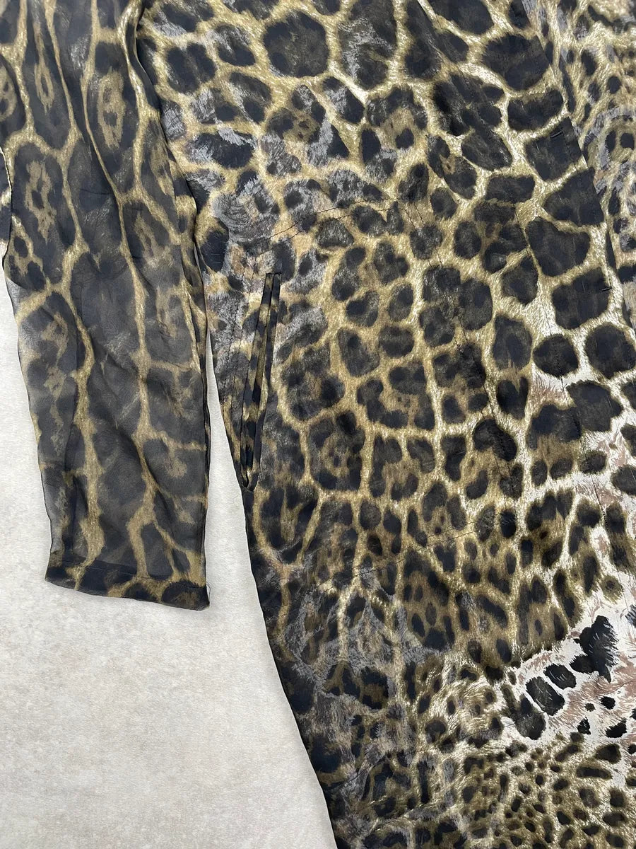 SS2007 Yves Saint Laurent Brown Silk Leopard Print Coat ajbubJr 5
