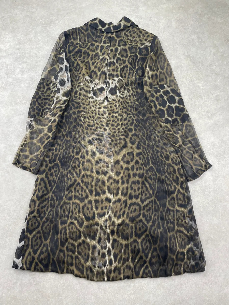 SS2007 Yves Saint Laurent Brown Silk Leopard Print Coat ajbubJr 6