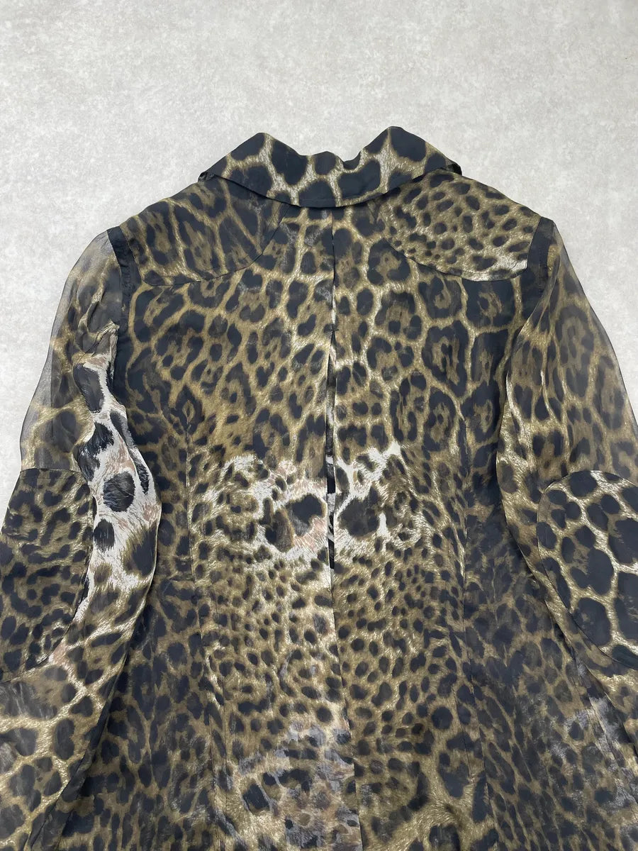 SS2007 Yves Saint Laurent Brown Silk Leopard Print Coat ajbubJr 7