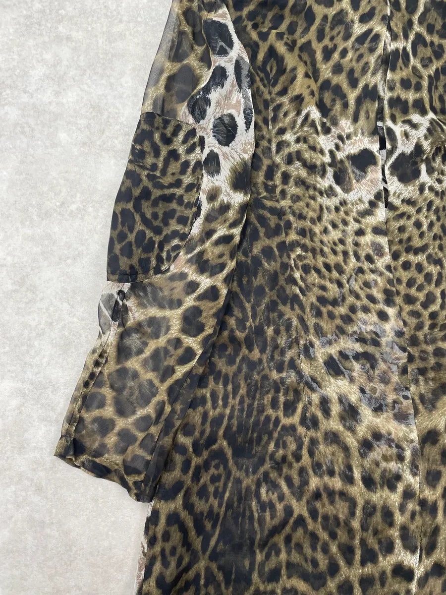 SS2007 Yves Saint Laurent Brown Silk Leopard Print Dress ajbubJr 8